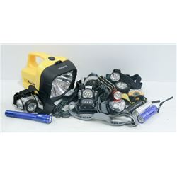 BOX OF 6 FLASHLIGHTS AND 9 VARIOUS HEAD