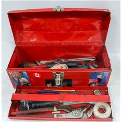 RED STEEL TOOL BOX FULL OF TOOLS &