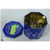 Image 1 : TIN WITH  VARIOUS INTERNATIONAL COINS.