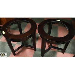 SET OF 2 ROUND SOLID ROSEWOOD WOOD &