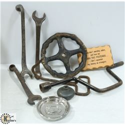 BOX OF ASSORTED COLLECTIBLES, TOOL ETC