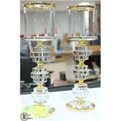 PAIR OF CRYSTAL CANDLE HOLDERS WITH GOLD ACCENTS