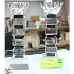 PAIR OF CRYSTAL CANDLE HOLDERS WITH BALCK ACCENTS