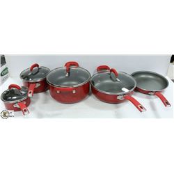 9-PC NON-STICK RED POT SET WITH LIDS -