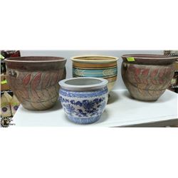 4 LARGE DECORATIVE CERAMIC FLOWER POTS -