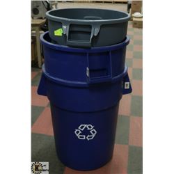 BRUTE GARBAGE CAN & 2 LARGE RECYCLE BINS