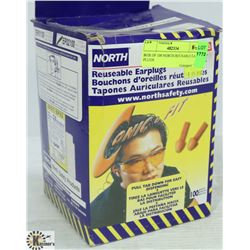 BOX OF 100 NORTH REUSABLE EAR PLUGS