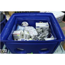 BLUE BIN LID WITH SAFETY GLASSES, 3M MASK & MORE