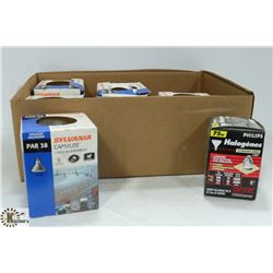 BOX OF SYLVANIA HALOGEN BULBS & MORE