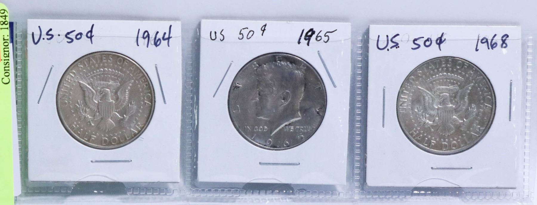 U S 50 CENT SILVER COINS 1 1964 1 1965 1 