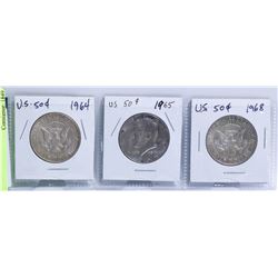 U.S. 50 CENT SILVER COINS- 1-1964, 1-1965, 1-