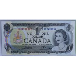 1973 $1 CANADIAN BILL SERIAL #ECH2200062