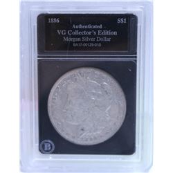 RATED US 1886 MORGAN SILVER DOLLAR.