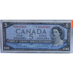 CANADIAN 1954 $5 REPLACEMENT NOTE.