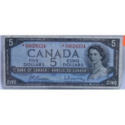 CANADIAN 1954 $5 REPLACEMENT NOTE.