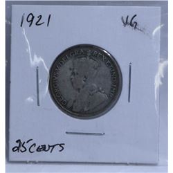 1921 KING GEORGE 25 CENT COIN.