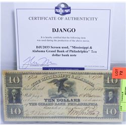 DJANGO SCREEN USED $10 1837 BILL.