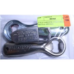 6 OLD VARIOUSE COMPANIES BEER BOTTLE OPENERS