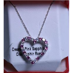 50) SILVER CREATED PINK SAPPHIRE 20"  NECKLACE,