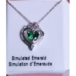 20) SILVER SIMULATED EMERALD 20"  NECKLACE,