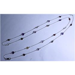 21) SILVER GENUINE GEMSTONE 32"  NECKLACE