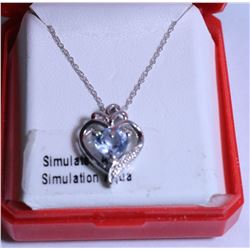 30) SILVER SIMULATED AQUAMARINE 20"  NECKLACE,