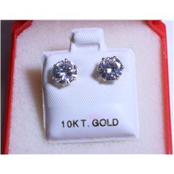 36) 10K YELLOW GOLD CZ 6.5MM  EARRINGS, MADE IN