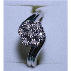 28) SILVER  DIAMOND   RING (~SIZE 7) (~WEIGHT