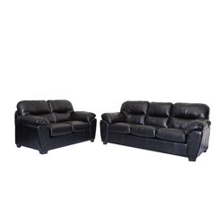 NEW BLACK LEATHER-GEL SOFA AND LOVESEAT