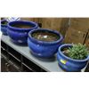 Image 1 : LOT OF 4 ASSORTED BLUE POTTERY DECK PLANTERS