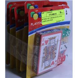 BUNDLE OF 5 DECKS OF PLAYING CARDS AND DICE