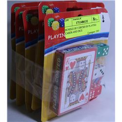 BUNDLE OF 5 DECKS OF PLAYING CARDS AND DICE