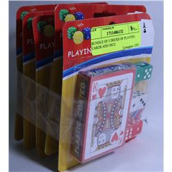 BUNDLE OF 5 DECKS OF PLAYING CARDS AND DICE