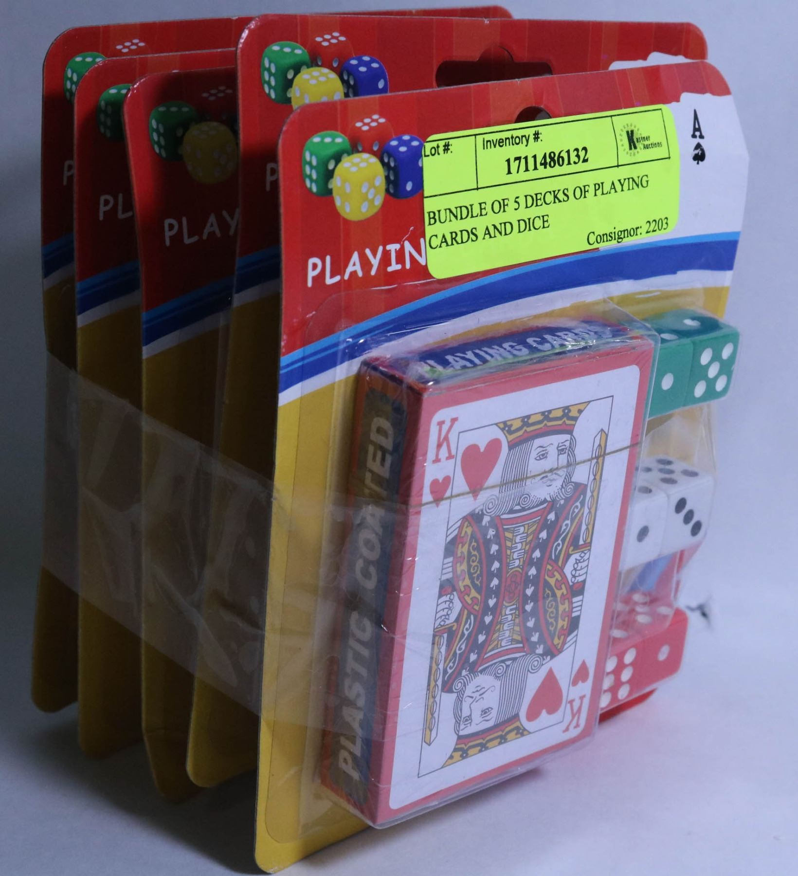 BUNDLE OF 5 DECKS OF PLAYING CARDS AND DICE