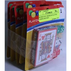 BUNDLE OF 5 DECKS OF PLAYING CARDS AND DICE