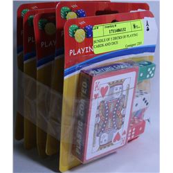 BUNDLE OF 5 DECKS OF PLAYING CARDS AND DICE
