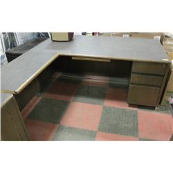 GREY L SHAPE OFFICE DESK WITH CREDENZA  & CABINET