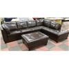 Image 1 : DARK BROWN LEATHER SECTIONAL SOFA WITH OTTOMAN