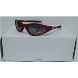 BOX OF OAKLEY STYLE RED DESIGNER SUNGLASSES