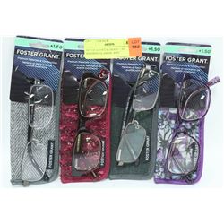 SET OF 4 FOSTER GRANT 1.50 READING GLASSES, ASST