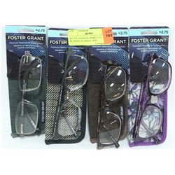 SET OF 4 FOSTER GRANT 2.75 READING GLASSES, ASST