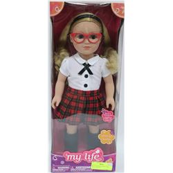 MY LIFE BLONDE SCHOOL GIRL DOLL, 18 IN TALL