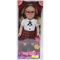 MY LIFE BLONDE SCHOOL GIRL DOLL, 18 IN TALL