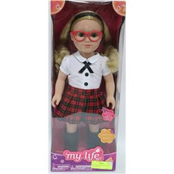 MY LIFE BLONDE SCHOOL GIRL DOLL, 18 IN TALL