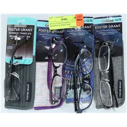 SET OF 4 FOSTER GRANT +2.75 READING GLASSES, ASST