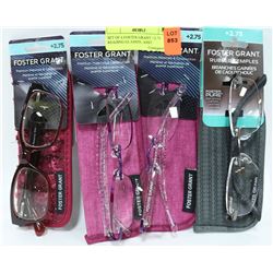 SET OF 4 FOSTER GRANT +2.75 READING GLASSES, ASST