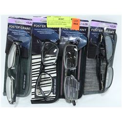 SET OF 4 FOSTER GRANT +3.25 READING GLASSES, ASST