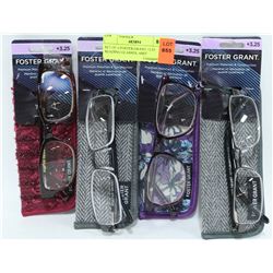 SET OF 4 FOSTER GRANT +3.25 READING GLASSES, ASST