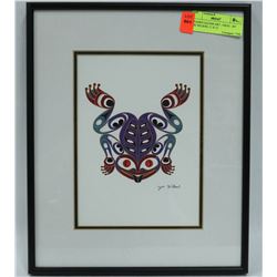FRAMED SALISH ART - FROG - BY JOE WILSON, 11 X 13