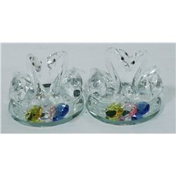 2 SETS OF CRYSTAL SWANS
